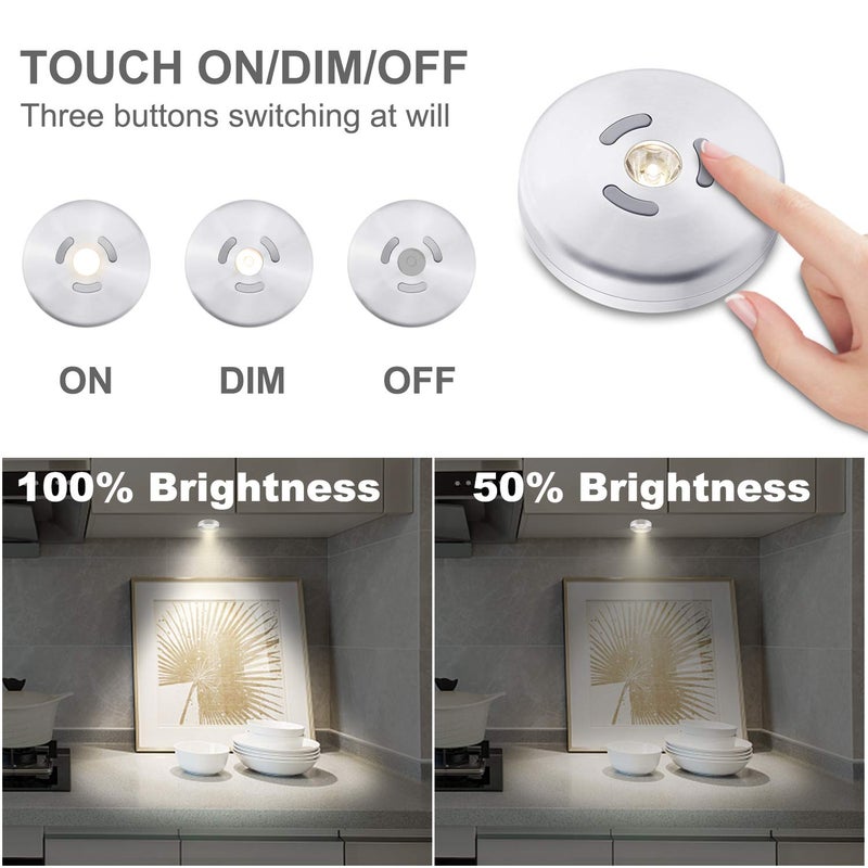 HONWELL Wireless Spotlight Indoor, Magnetic Push Lights, Stick on Puck Light, ALUMINIUM Mini Accent Lights Battery Operated, 100LM, 2 Brightness Level LED Closet Light for Cabinet,Art,Kitchen(3.3Inch) - Image 2